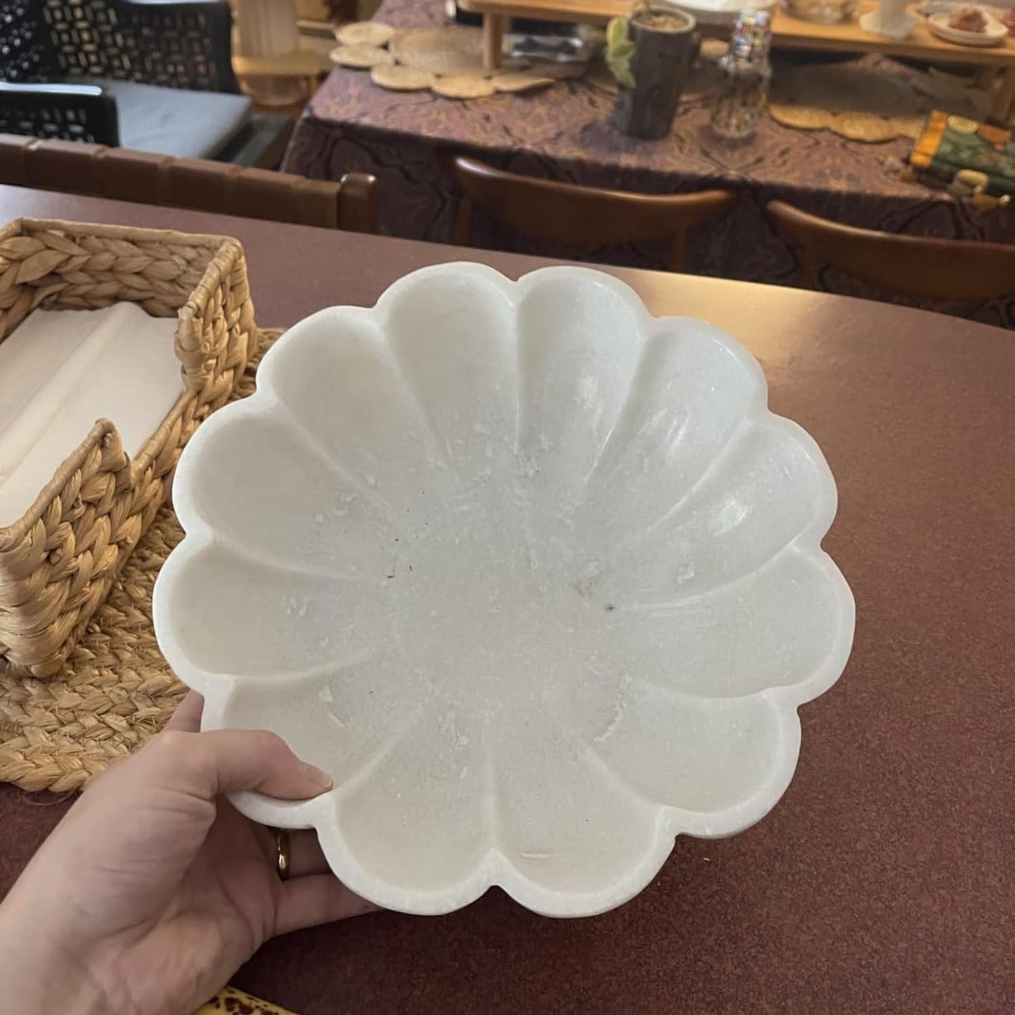 CRAFTFOBIA 10" Large Ruffle Scalloped Bowl for Home marble decor, Handcrafted White Marble Decorative Bowl – Entryway, Kitchen Counter & Living Room kitchen counter decor