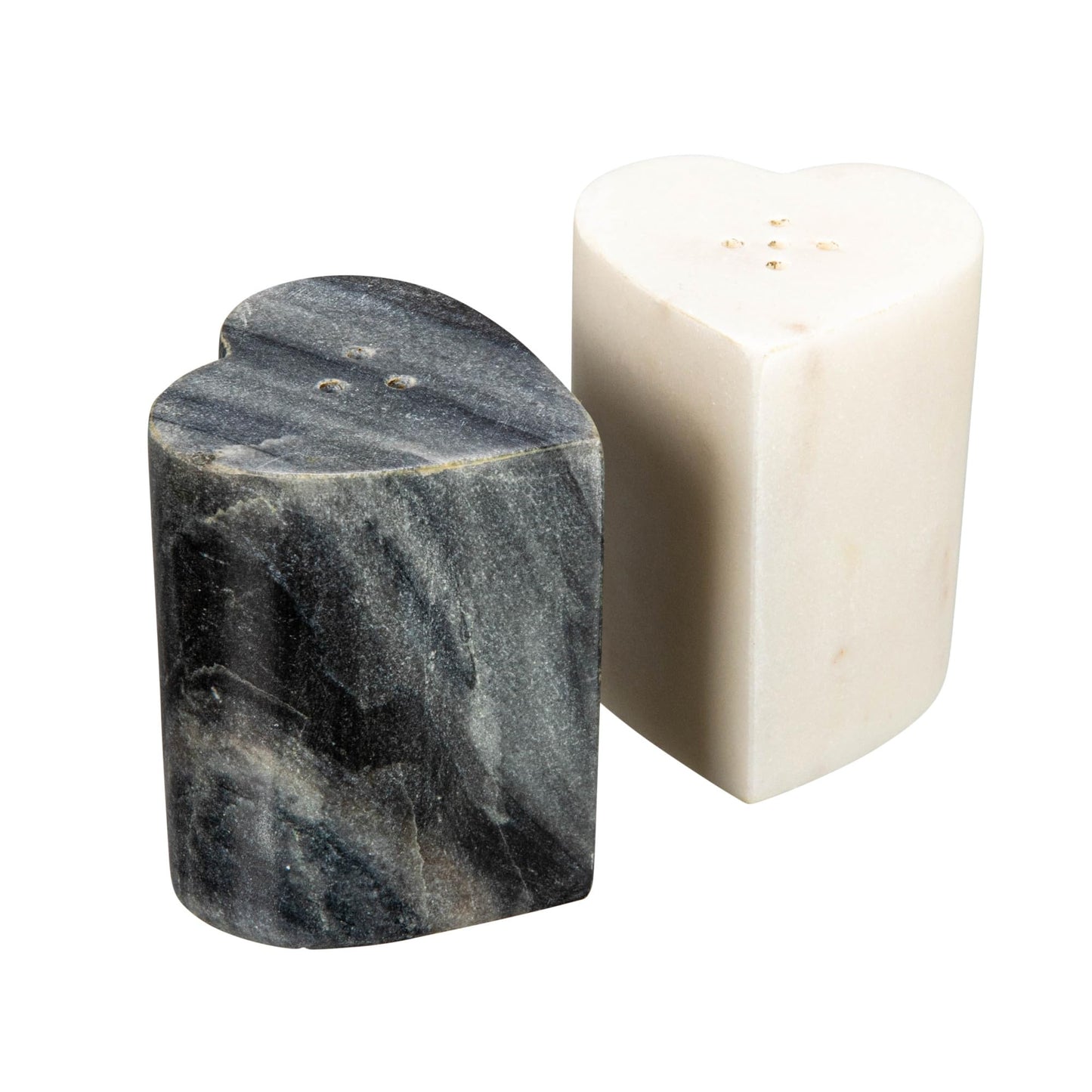 Heart-Shaped Marble Salt and Pepper Shakers, Set of 2, Grey and White