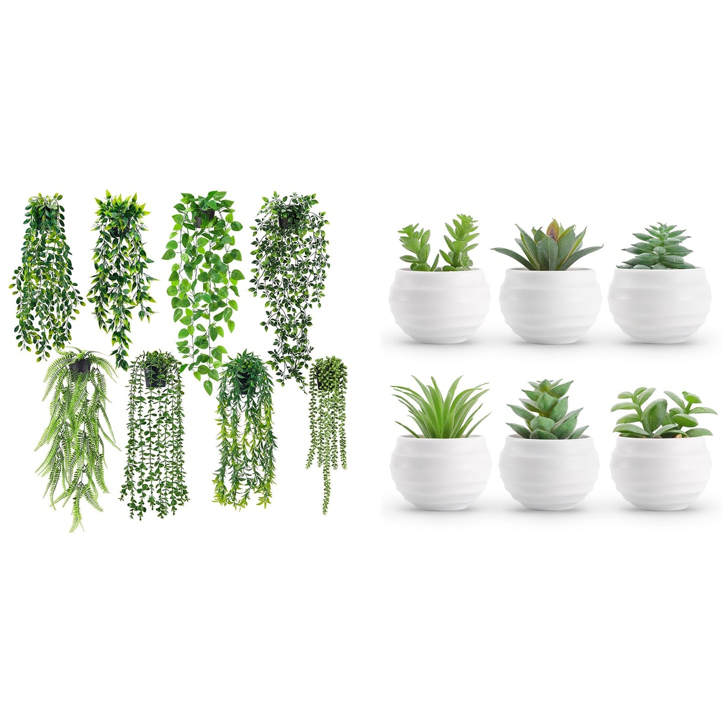 Der Rose Bundle of 8 Pack Fake Plants and Set of 6 Succulents Plants for Bathroom Wall Shelf Bookshelf Decor Indoor