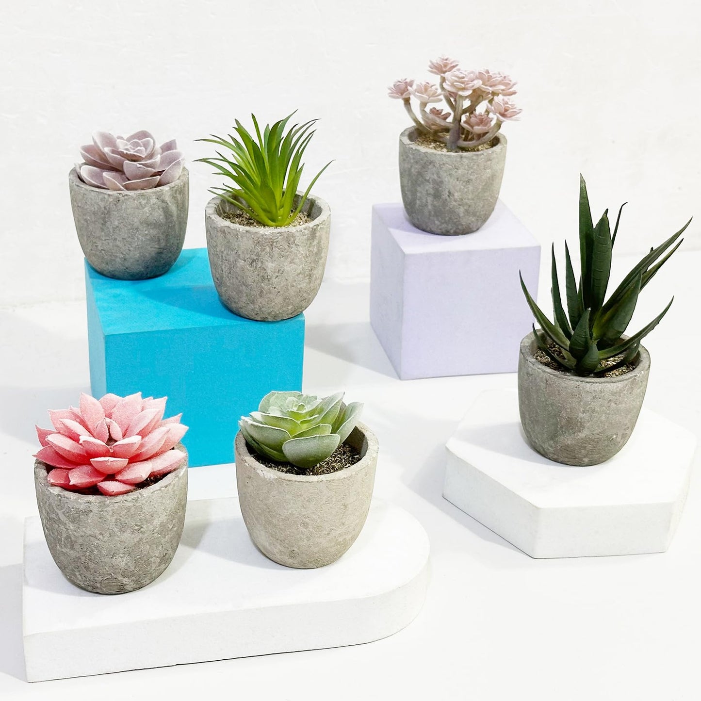 Cayway 6 PCS Artificial Succulents Plants, Mini Fake Plants in Pots, Small Succulents Plants Artificial for Office Desk Home Living Room Table Decor Indoor