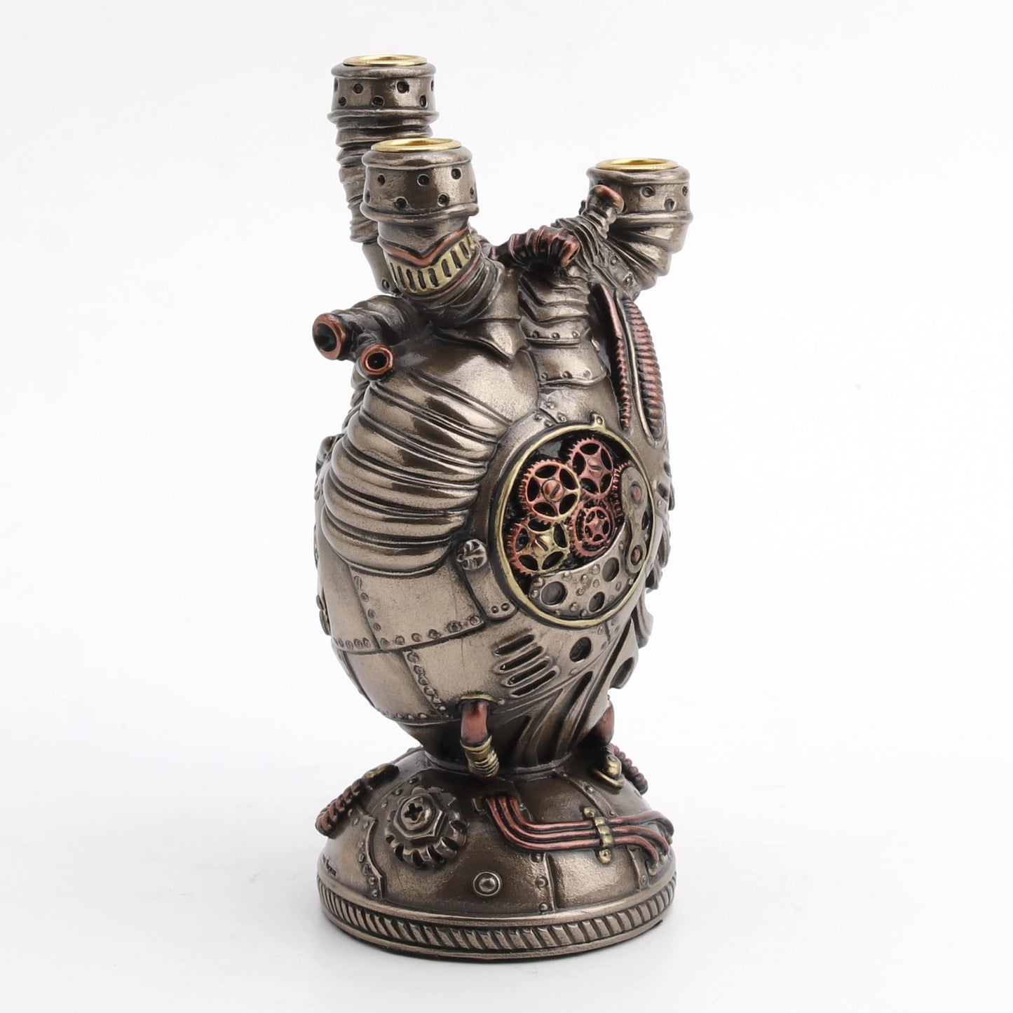 Veronese Design 6 3/4" Steampunk Augmented Artery Heart Device Triple Candle Holder Resin Sculpture Bronze Finish