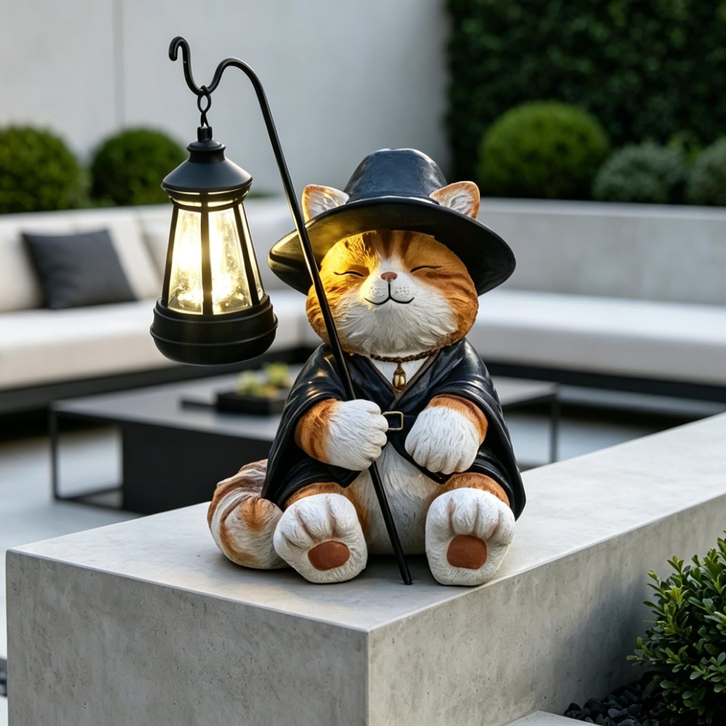YOQUATE Decorative Solar Lights Garden Cat Statue Outdoor Figurine Light Themed Wizard Cat Lantern for Garden Decoration Outdoor Decor