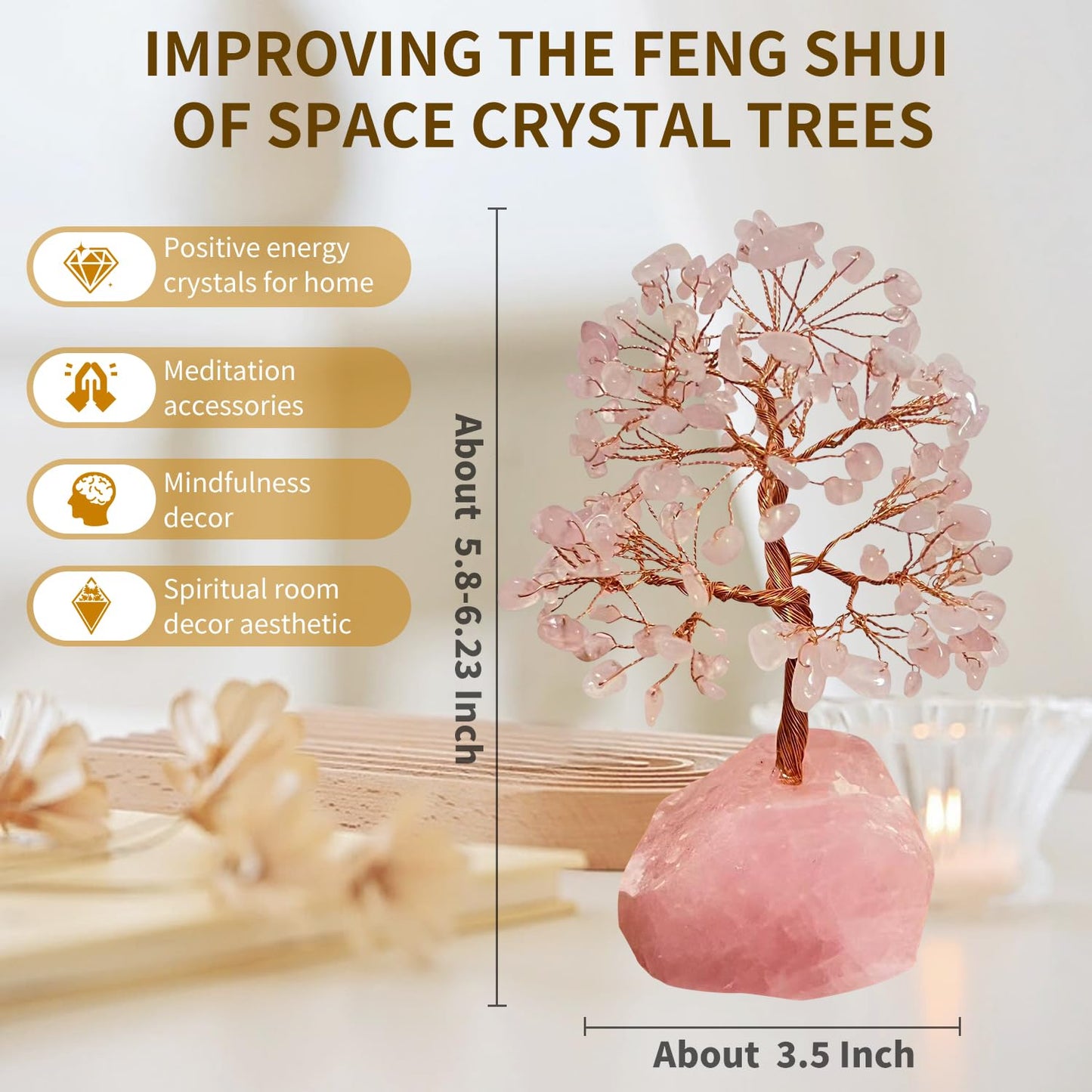 Rose Quartz Crystal Tree Birthday Gifts for Women,Crystal Tree of Life Sister Birthday Gifts for Mom,Home Decor Office Desktop Décor,Healing Crystals Ener,Feng shui,Money,Good Luck(Pink)
