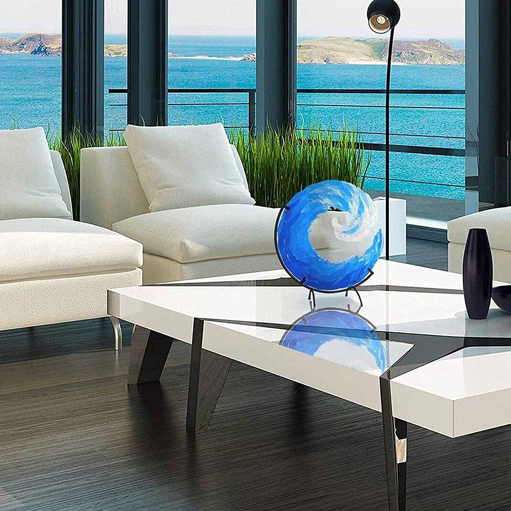 Zerodis Sculpture,Blue Sea Desktop Decoration Ornaments Abstract Art Statue Blown Glass Waves Decor for Office Desk Decor Book Shelf Decor (2)