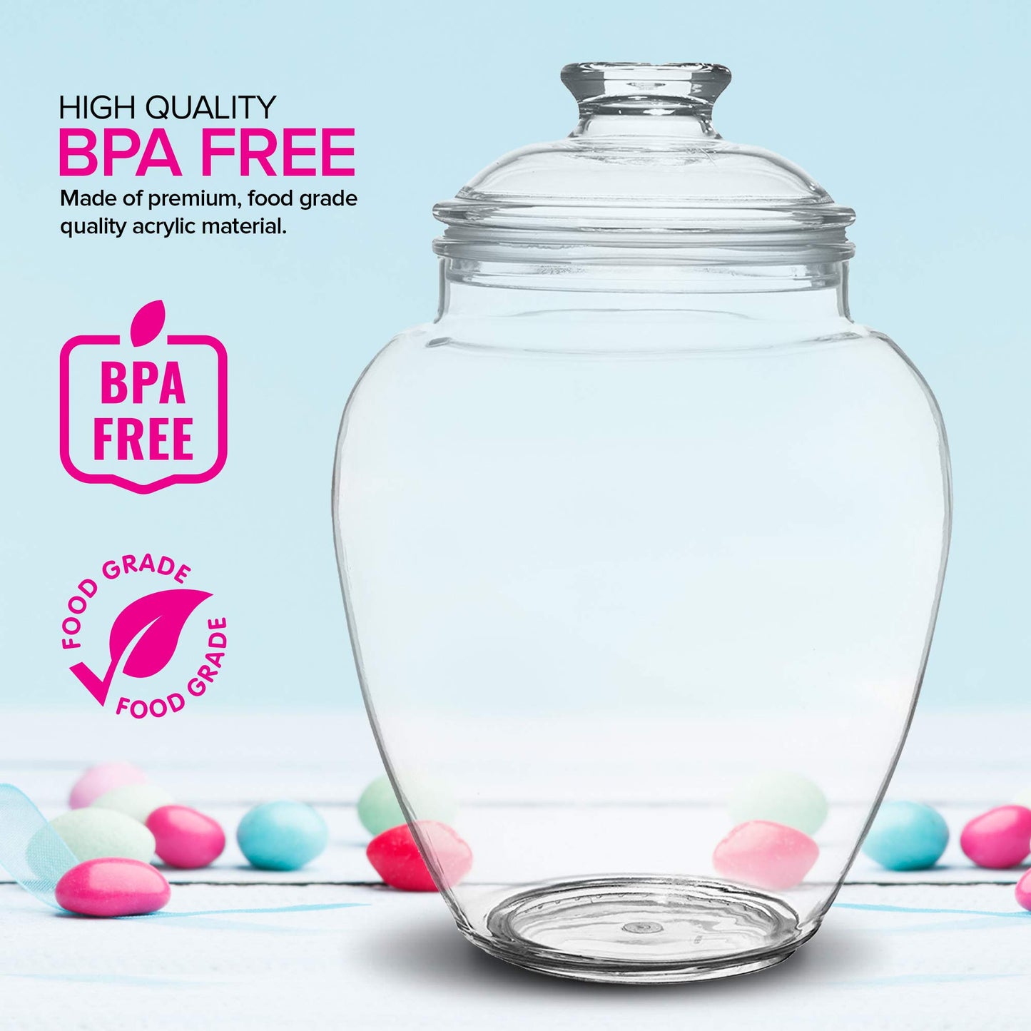 Modern Innovations 128-Ounce Candy & Cookie Jar with Lid, 1 Gallon Premium Acrylic Clear Apothecary Jar, Wedding & Home Décor Centerpiece, Decorative Kitchen Storage Jar, Bathroom Organization
