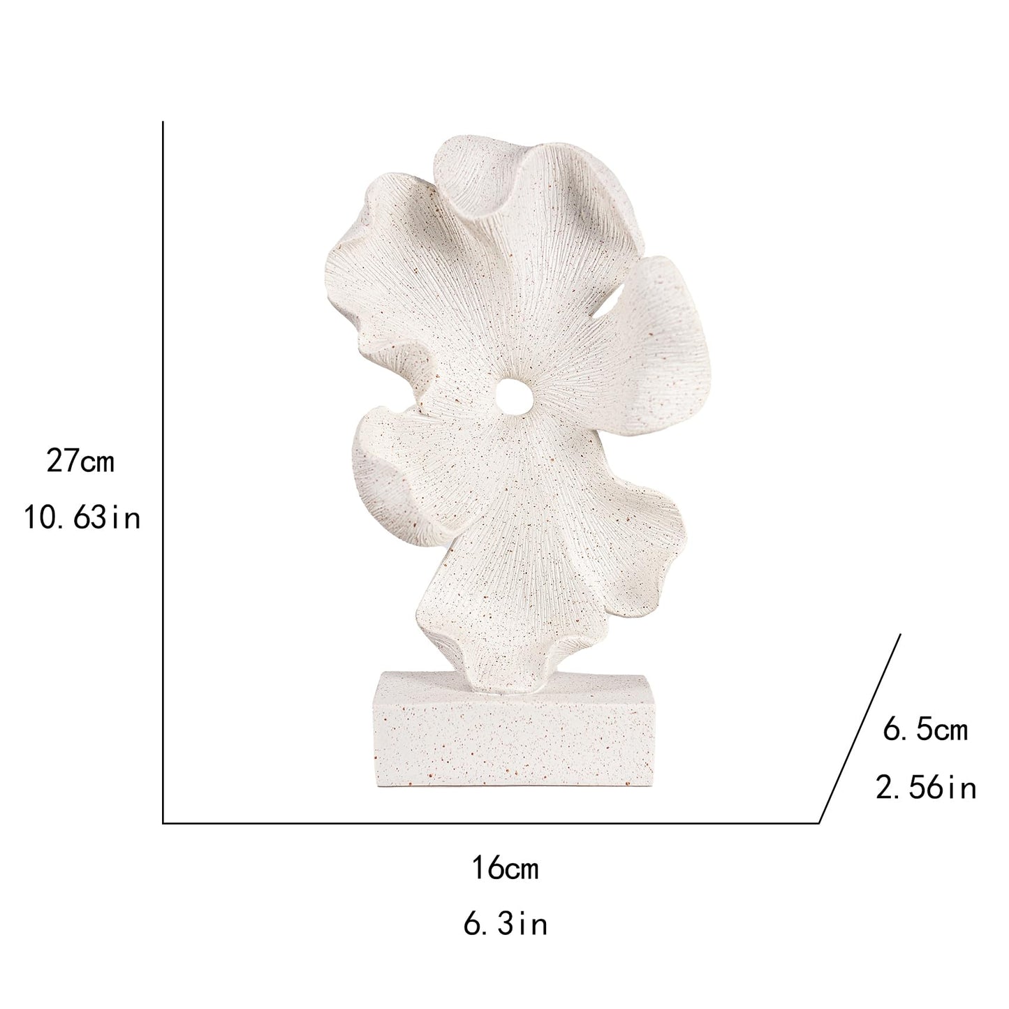 WeiRanHuiWu Abstract Flower Sculpture, White Speckled Resin, 10.63 x 6.3 x 2.56 in, Modern Decorative Figurine on Base