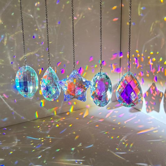 5PCS Crystal Sun Catcher Prisms,Rainbow Maker for Room, Windows,Garden Fantasy Aesthetic Home Decor,Hanging Suncatchers with Glass Prism (Star)