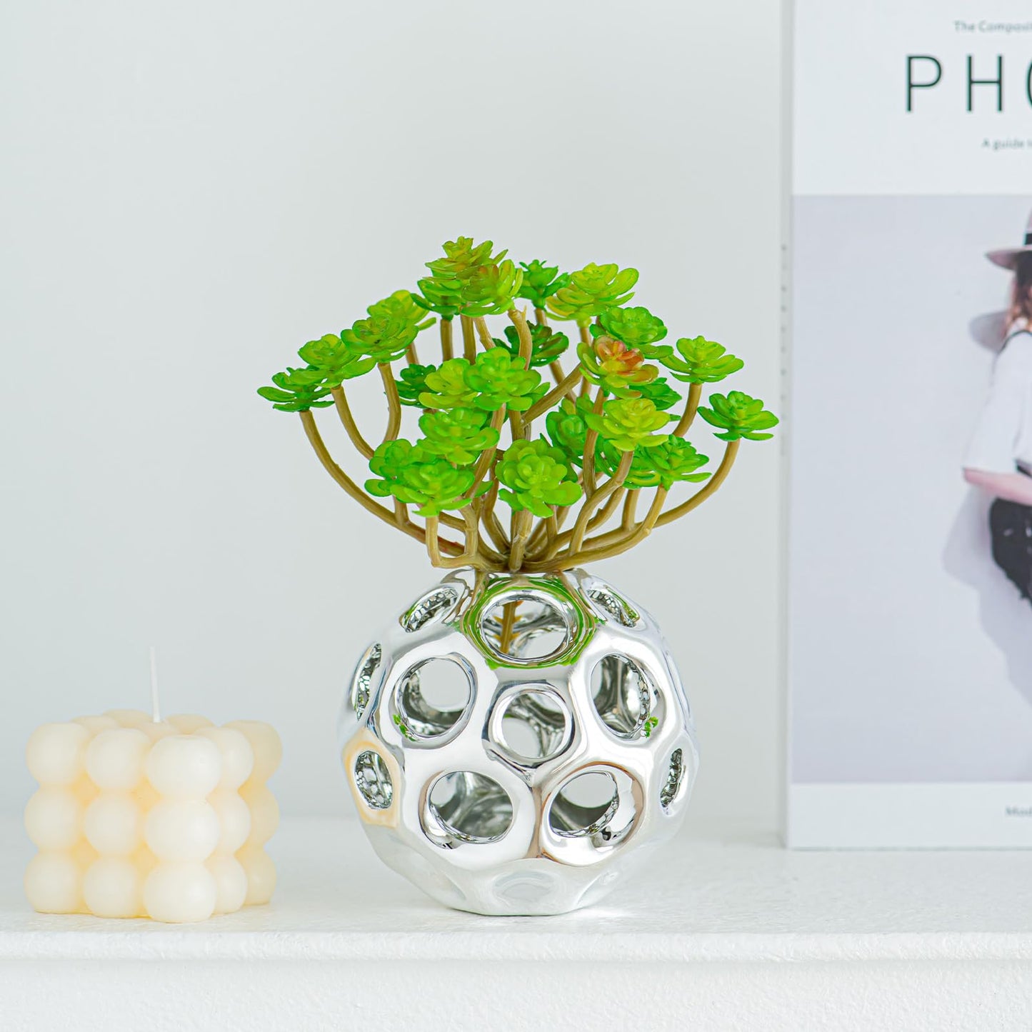 Silver Knot Orbs Decorative Objects, Modern Geometric Balls Centerpieces, Orb Knick Knacks Home Decor, Ceramic Coffee Table Sculptures for Living Room, Bedroom, Office Desktop, Bookshelf (Silver)