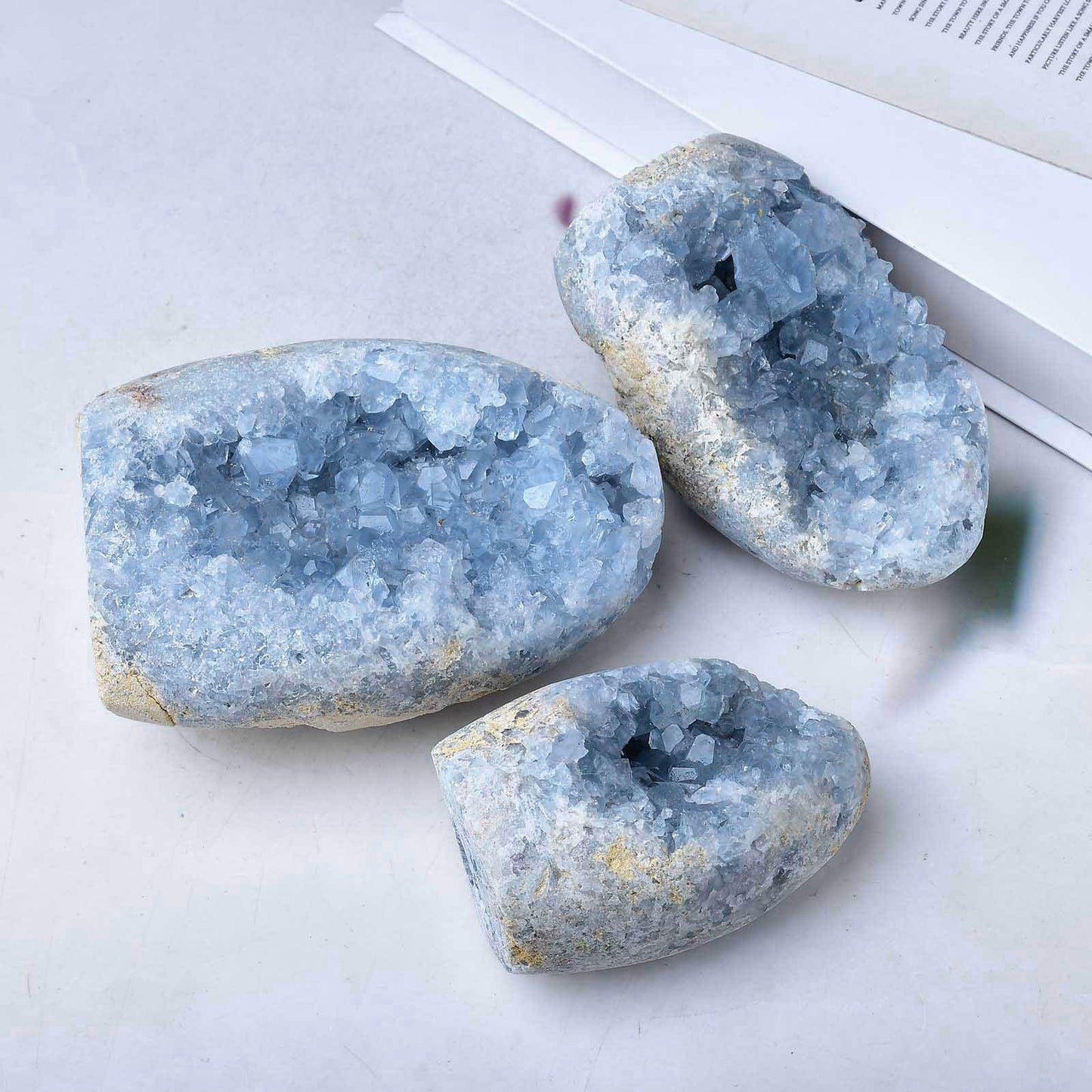 FZBHRO Natural Blue Celestite Cluster Geode Healing Crystal Stone Collection Mineral Specimen Home Office Decor Meditation Gifts 0.8-1.3 Pound
