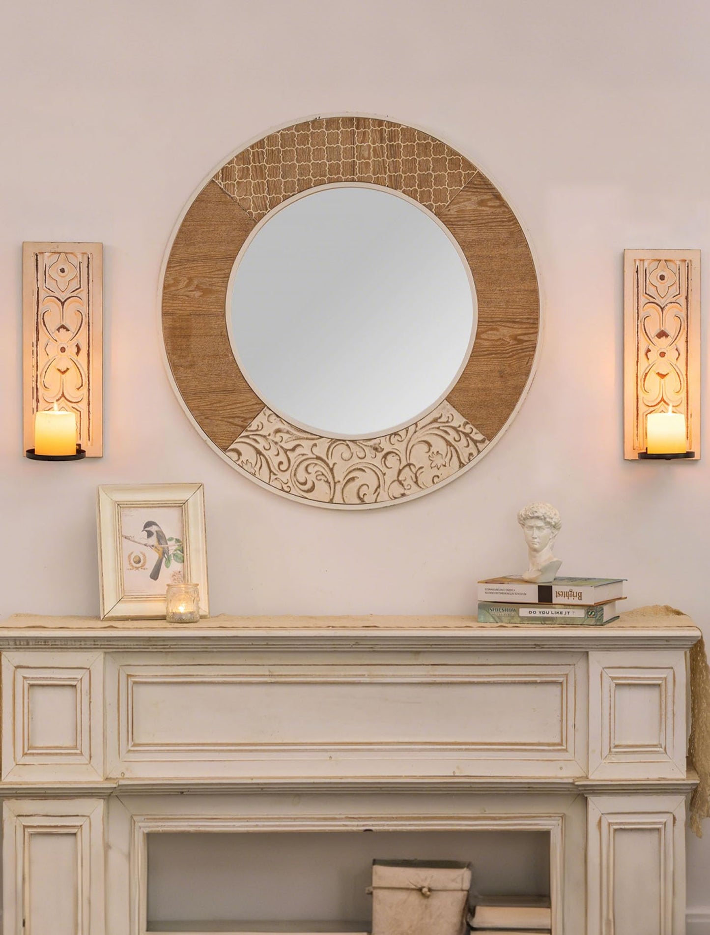Walasis Rustic Candle Sconces Wall Decor Set of 2 - White Farmhouse Art Distressed Thickened Candles Shelf for Bathroom Bedroom Fireplace - Wood Wall Candle Holders for Pillar Candles Plants