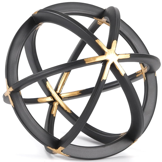 MOCOME 7" Metal Sphere Decor, Metal Coffee Table Decor Sculpture - Black & Gold, Abstract Tabletop Decorative Ball for Home, Decorative Balls for Centerpiece Bowls
