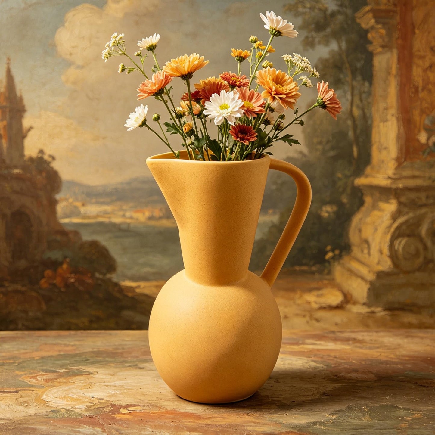 Ceramic Flower Vase with Handle 8.8″ Tall for Living Room Home Decor