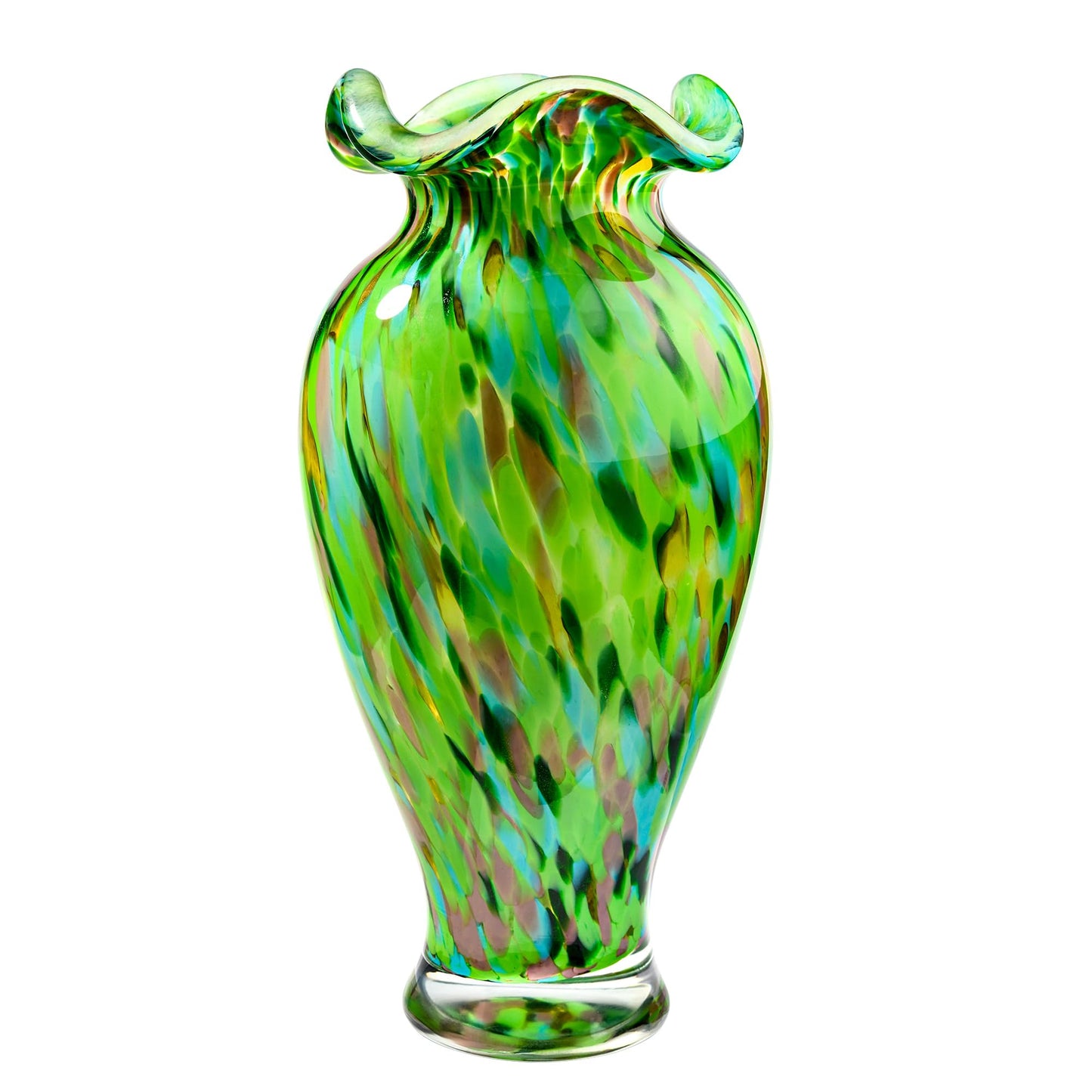 Hand Blown Glass Vase, 12 inch Tall Unique Emerald Green Crystal Flower Vase, Large Art Glass Home Table Centerpieces for Floral Bouquet Decorations