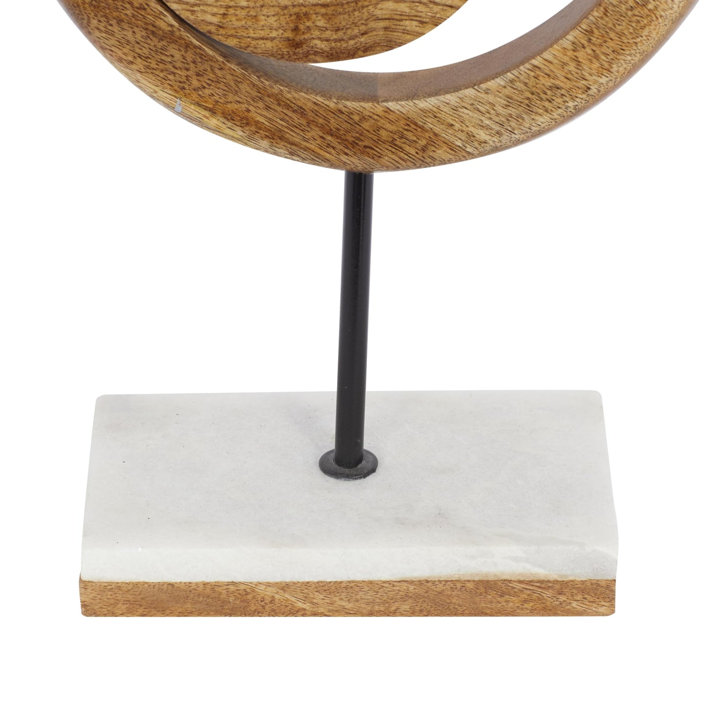 Deco 79 Mango Wood Geometric Decorative Sculpture Circle Home Decor Statue with Marble Stand, Accent Figurine 9" x 4" x 13", Brown