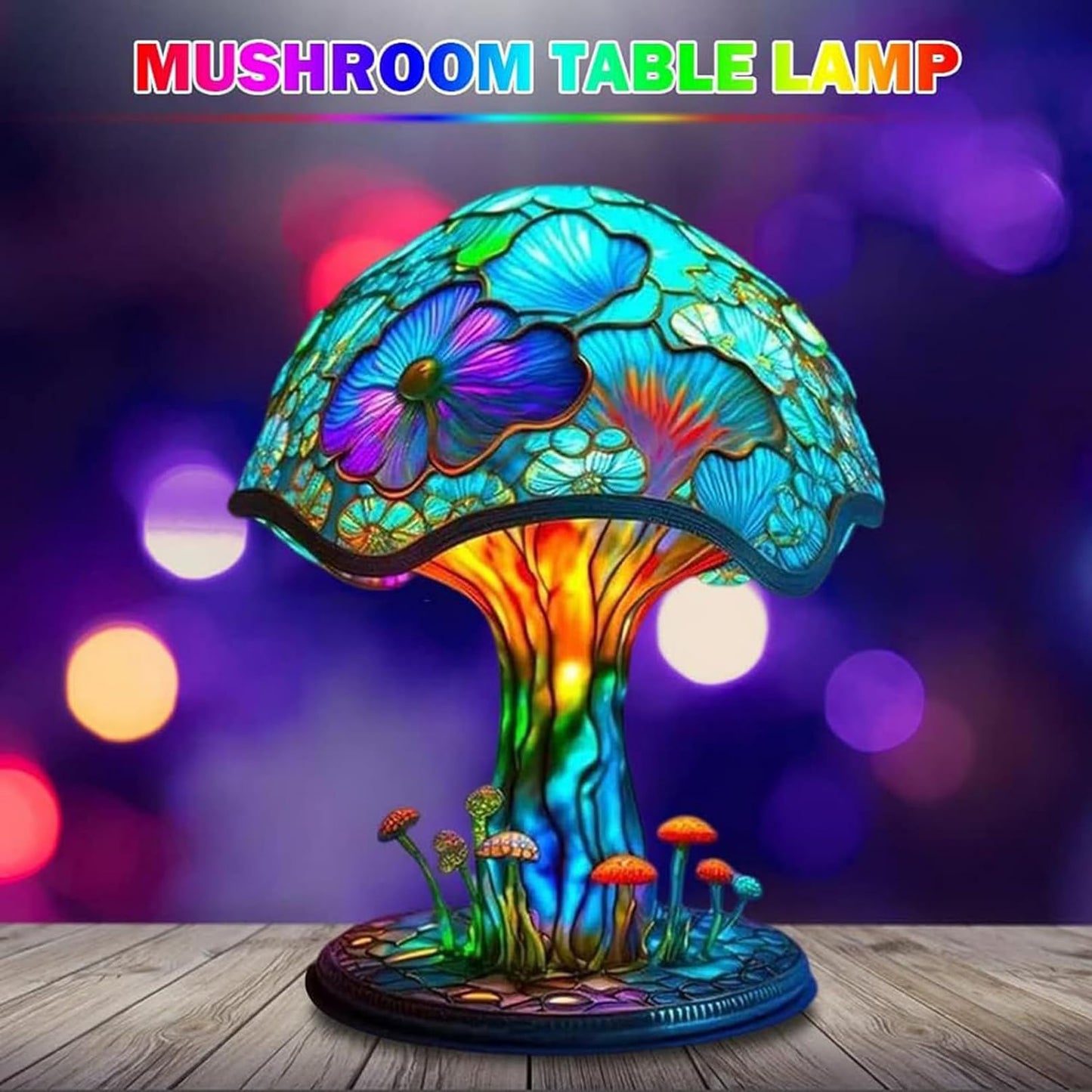 Wioilyoy Creative Glass Resin Mushroom Table Lamp, 5.9 Inch Stained Glass Mini Night Light, Bohemian Decoration for Bedroom, Living Room, Home Office - Gifts