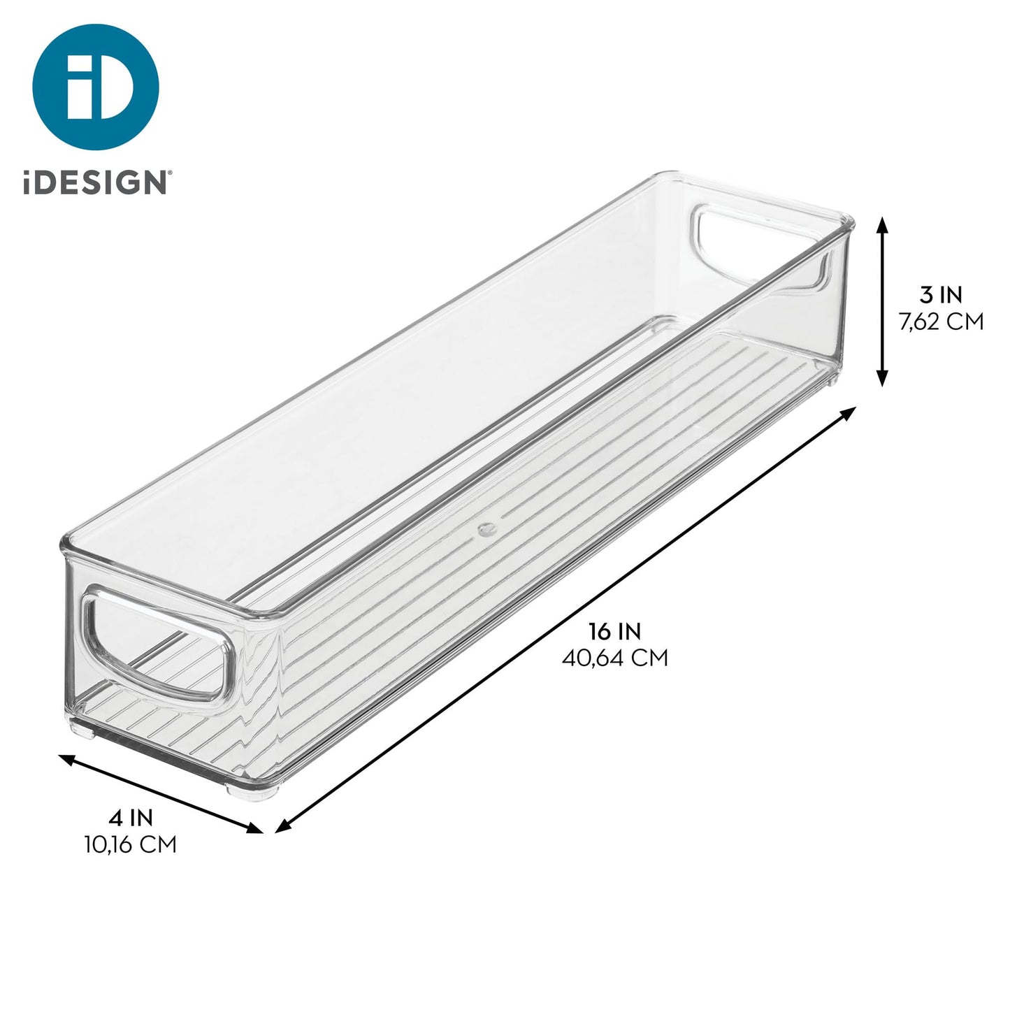 iDesign Slim Clear Plastic Storage Bin, Extra Long Narrow Stackable Organizer for Kitchen and Pantry