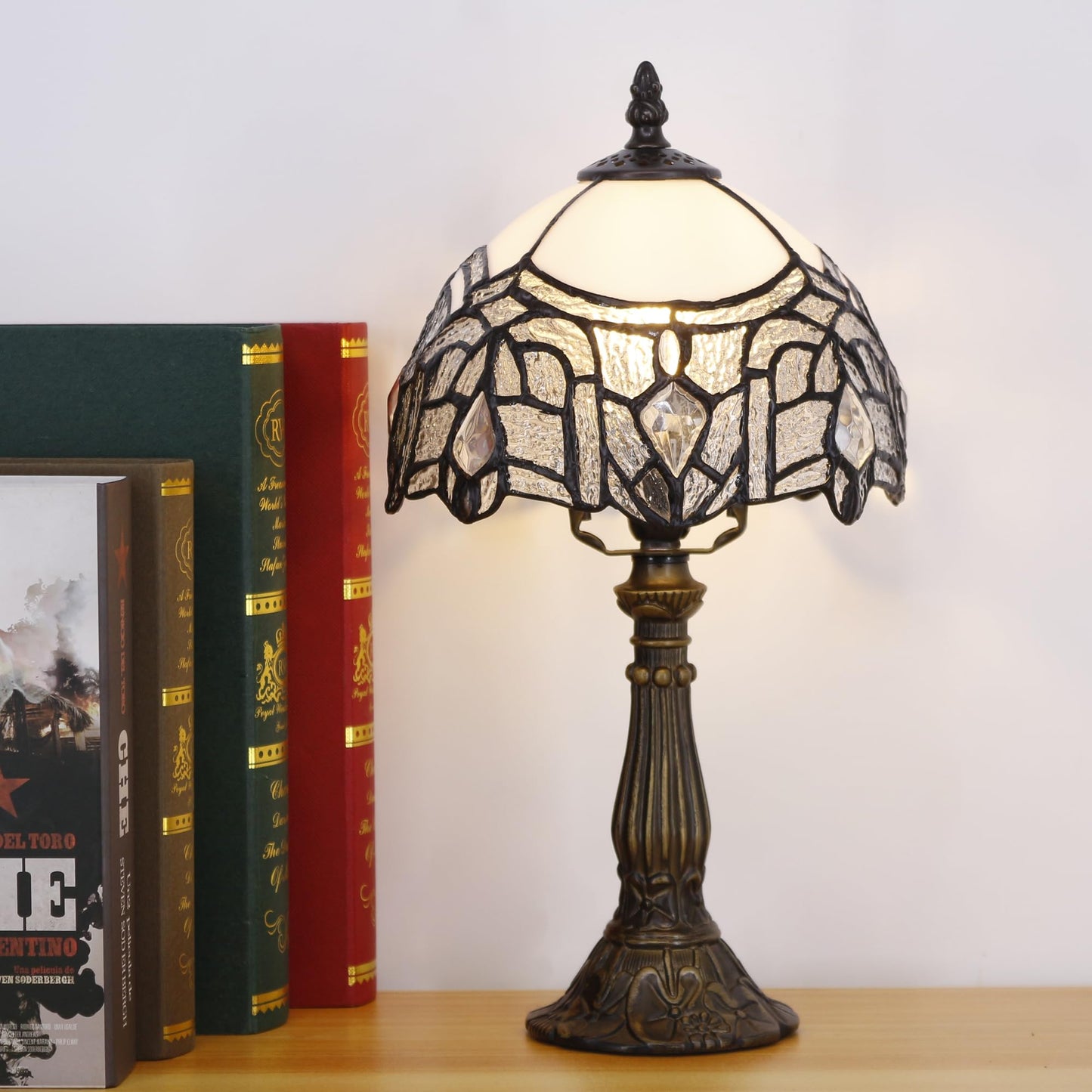 SYETL Small Tiffany Lamp Stained Glass White Crystal Style Desk Lamp