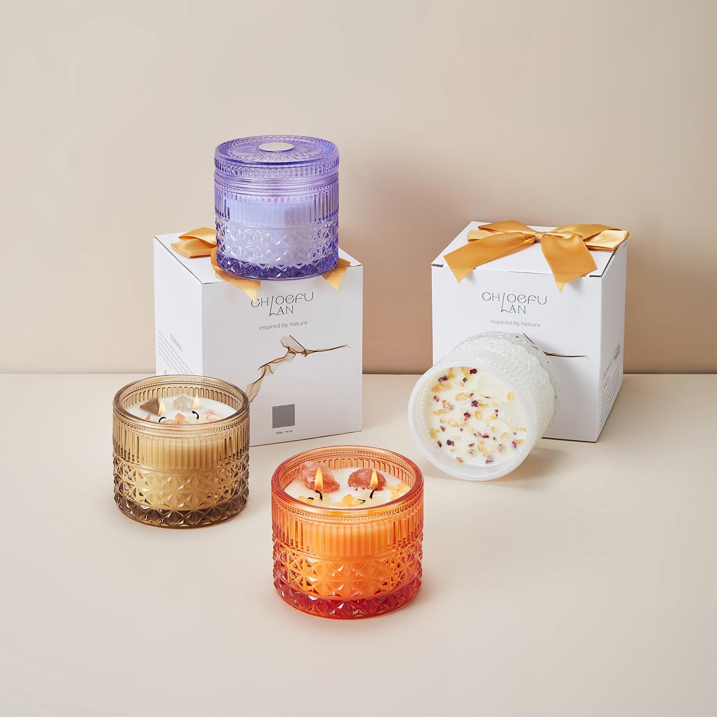 Chloefu LAN Orange & Bergamot Candle for Home Scented, Crystal Candles with Healing Stones, Gift for Women Men, Emotional Support, Encouragement and Affirmation, Highly Scented & Long Lasting, 14 oz