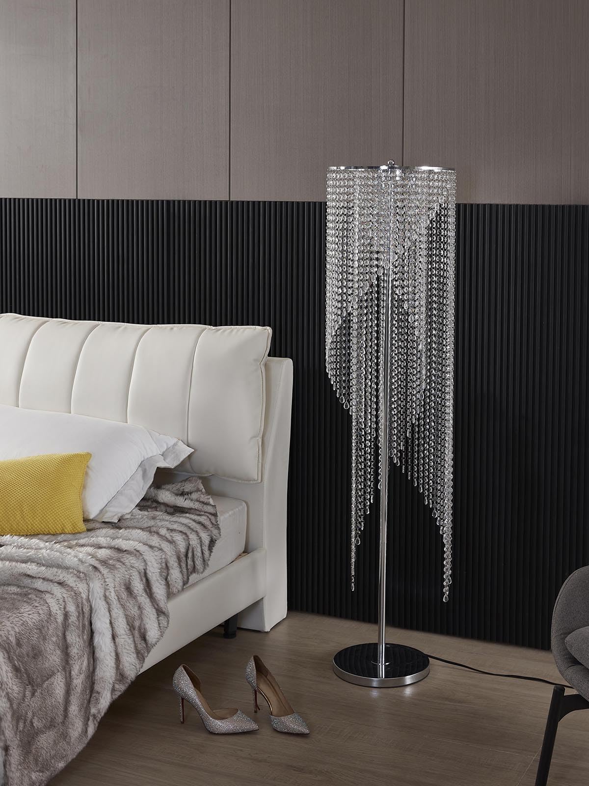 Surpars House Crystal Floor Lamp, Elegant Rain Lamp, Modern Lava Lamp for Living Room, Bedroom, Girls Room, Silver Chrome