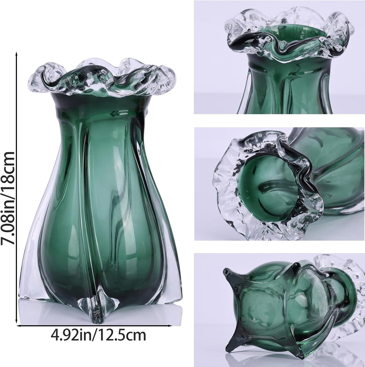 Hand Blown Glass vase, Modern Art Decorative vase, Green Glass vase Suitable for Decorating Living Room Dining Table Centers, TV cabinets, Offices, and entryway Side Tables.