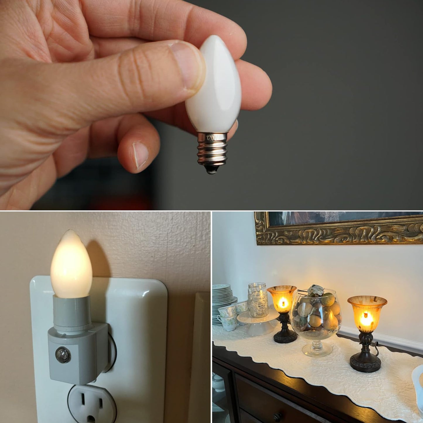 Sphoon 25 PackC7 Candelabra Led Light Bulbs, Small Night Light Bulb, 0.6 Watt Equivalent 7W Incandescent, E12 120V Lamp, Warm White 2700K Nightlight Replacement Bulb for Window Candle & Chandeliers