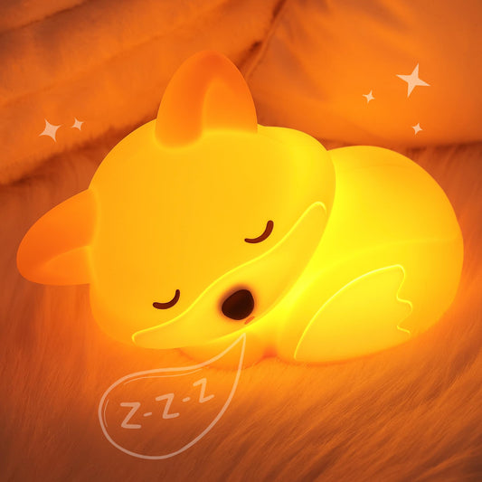 Okayera Fox Night Light for Kids, Rechargeable Squishy Silicone Fox Lamp with Dimmable Timer, Nursery Breastfeeding Toddler Bedside Decor, Birthday White Elephant Novelty Gift for Baby Girl Boy Friend