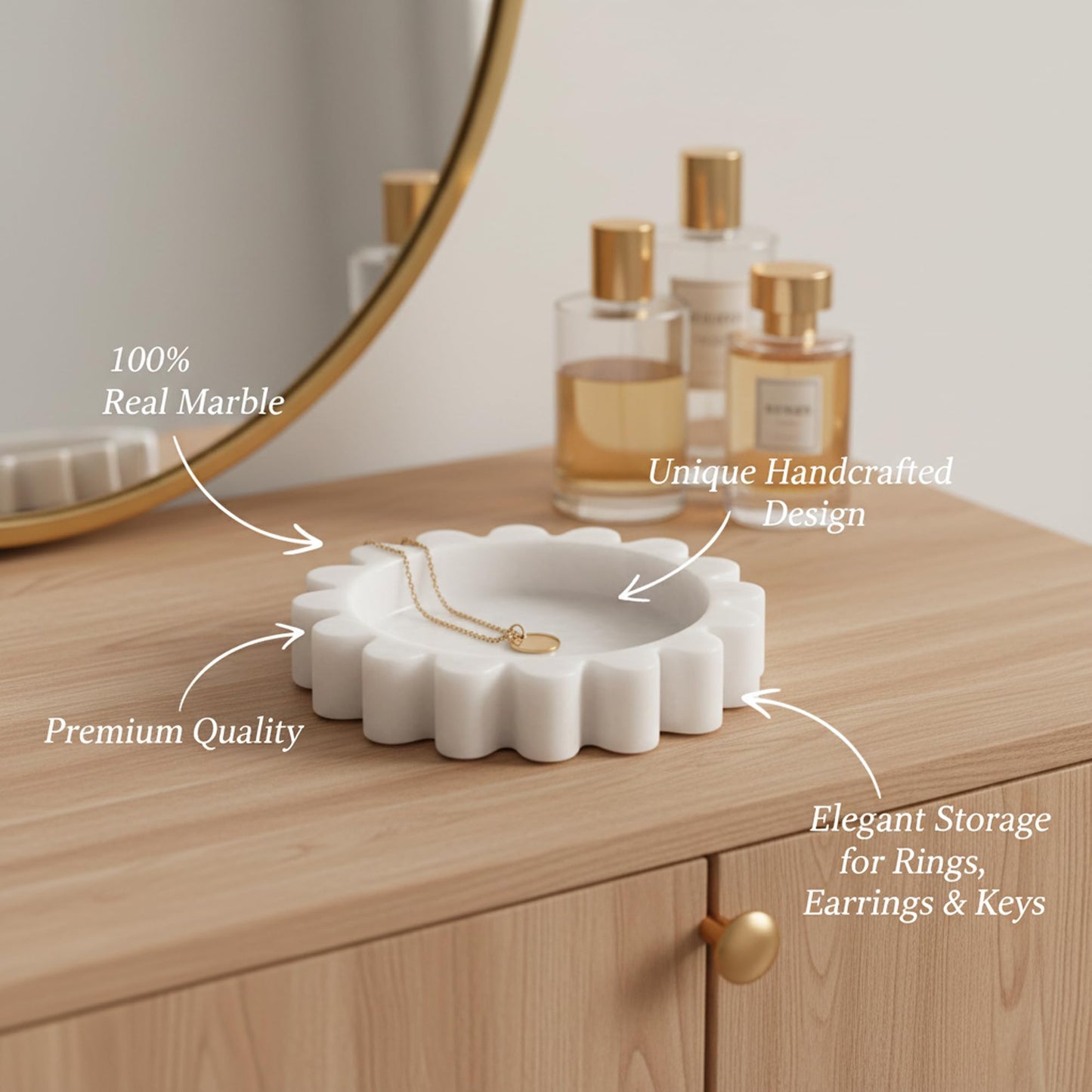 SPESHSTONES Marble Jewelry Dish & Ring Holder for Women 5.5" White Scalloped Marble Tray, Ring Dish, Trinket Dish, Perfume & Key Tray, Bathroom Decor, Mothers Day Gifts