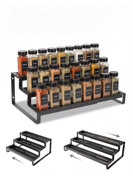 Deloban 3-Tier Spice Rack Organizer For Cabinet,Countertop Pantry Kitchen Organizer,Metal Display Rack, Suitable For Various Cans And Bottles.