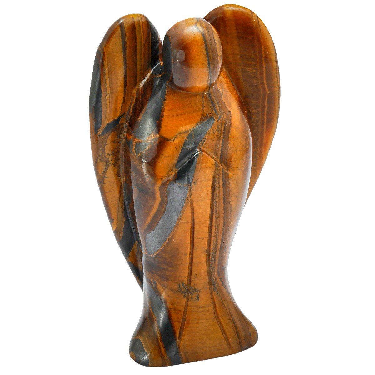 Rockcloud Healing Crystal Gemstone Carved Pocket Crystal Guardian Angel Figurines 3 inch, Tiger's Eye Stone
