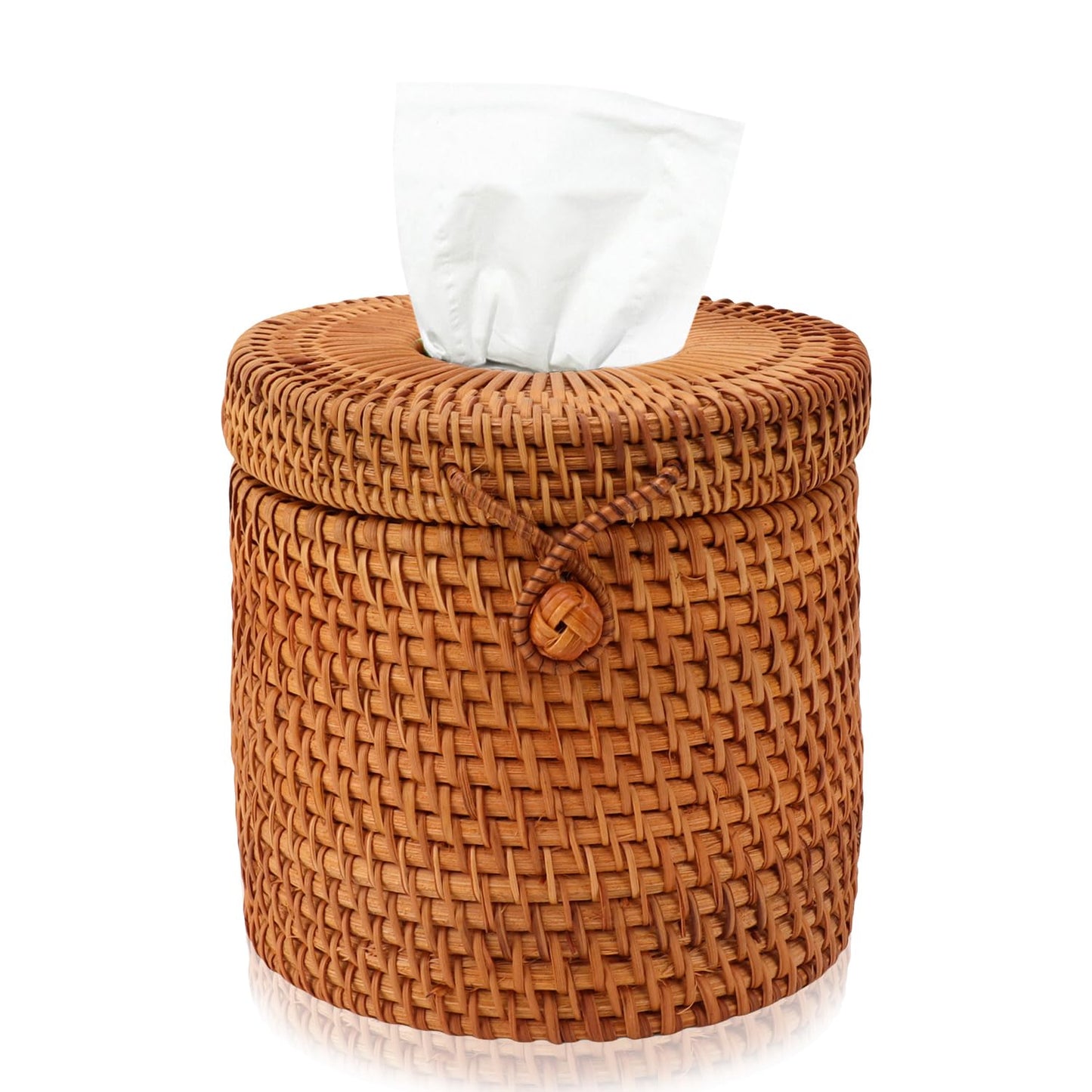 Rattan Tissue Box Cover, Decorative Woven Facial Tissue Holder with Lid Hand Wicker Facial Napkin Holder for Bathroom Toilet Living Room