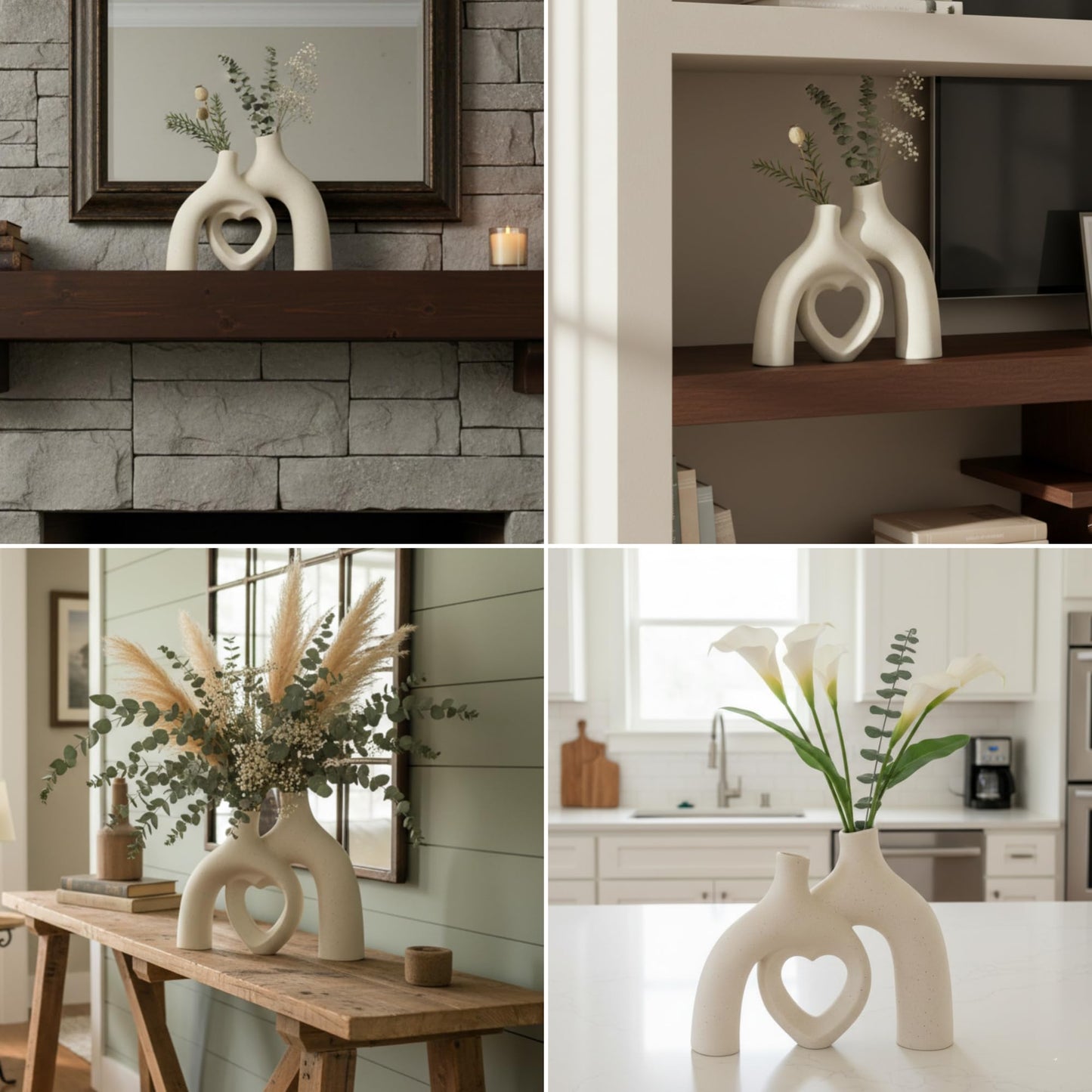 Lvases Matte Off White Abstract Heart Minimalist Modern Ceramic Decor Vase