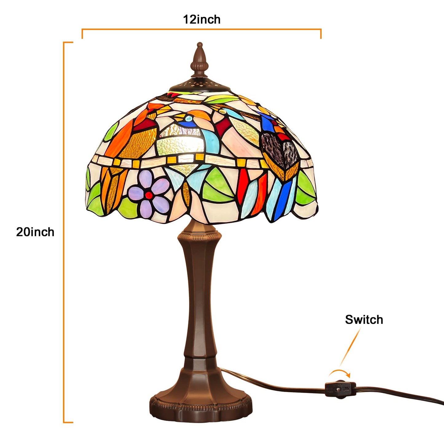 Capulina Tiffany Table Lamp Cardinal Birds Stained Glass 12x12x20 Inches