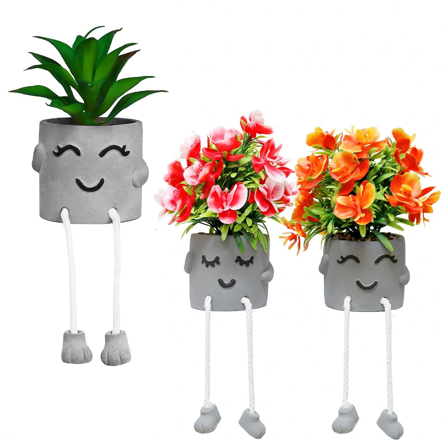 Zerzsy Artifical Succulent Plants in Cement Pots, Small Fake Plants for Office Decorations, Mini Faux Succulents Flowers for Home Desk Shelf Decor-Set of 3