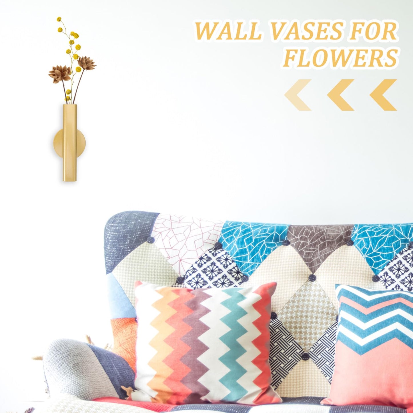 Toddmomy Wall Flower Tube Nordic Metal Wall Vase with Hook 6.29 in Mounted Flower Holder for Fresh Bouquets Greenery and Dried Flowers Decorative Decor for Living Room Bedroom Kitchen Dorm
