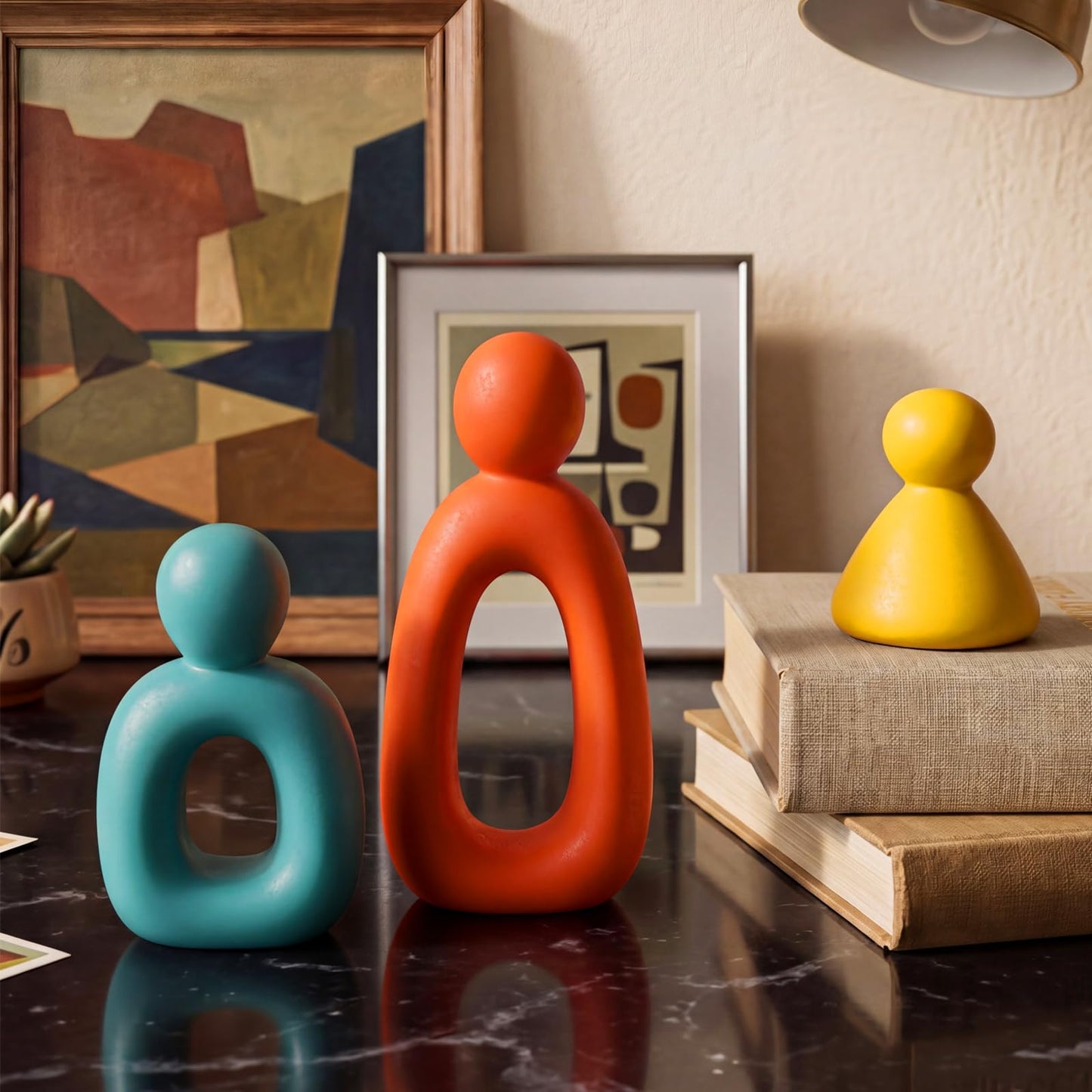 Youyole 3 Pcs Mid Century Modern Decor Abstract Family of 3 Figurines for Shelf Sculpture Love Home Decorative Accents Abstract Decorative Statue for Shelves Living Room Office Table Decorations