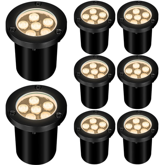 AOAXL 6W Well Lights Outdoor,110V 120V Landscaping Lights IP68 Waterproof 2700k Warm White Outdoor In-Ground Lights for Yard, Garden Patio, 8 Pack