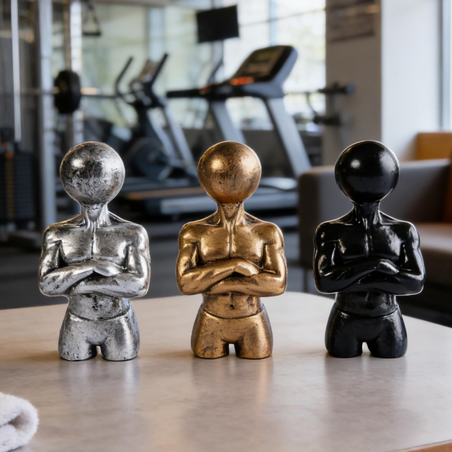 Brizoria Sculptures Unique Home Decor Abstract Male Bust Statue Crossed Arms Resin Tabletop Shelf Accent in Silver Bronze Black for Office Living Room Home Gym, Gold