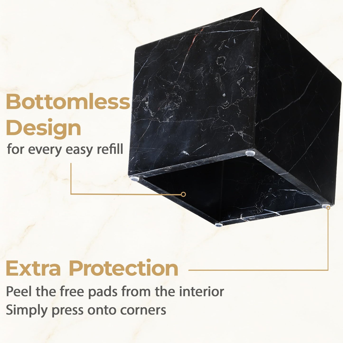 HAMAKAWA Natural Marble Tissue Box Cover, Black Tissue Organizer 6 x 6 x 5.7 inch, Heavy Stone Decorative Box, Square Tissue Box Holder for Home Decor, Kitchen, Bathroom, Bedroom