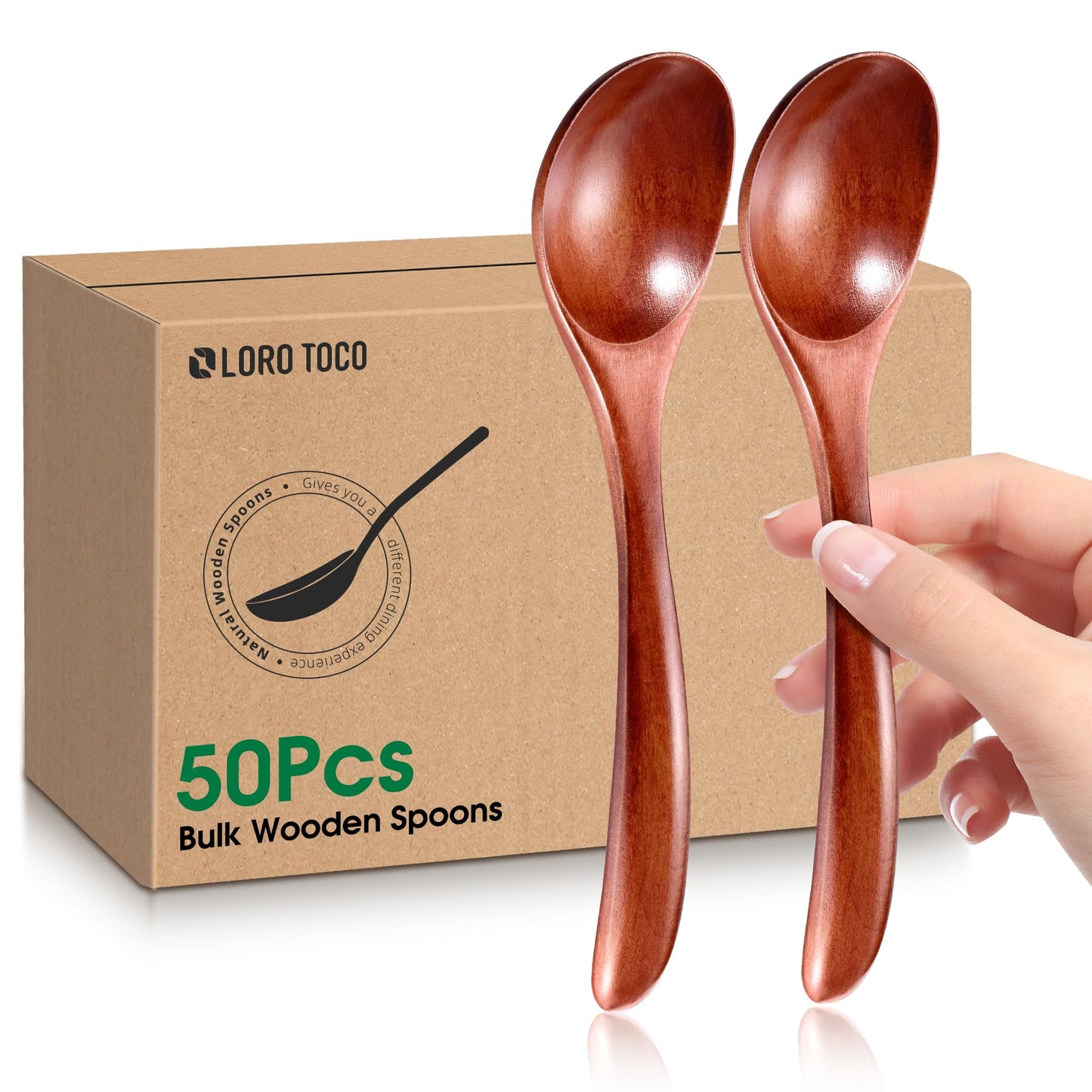 LOROTOCO 50PCS Small Wooden Spoons 6.7" Soup Spoons Bulk for Eating with Stirring & Scoop Coffee Honey Tea Jam Salts Kitchen Utensils Set