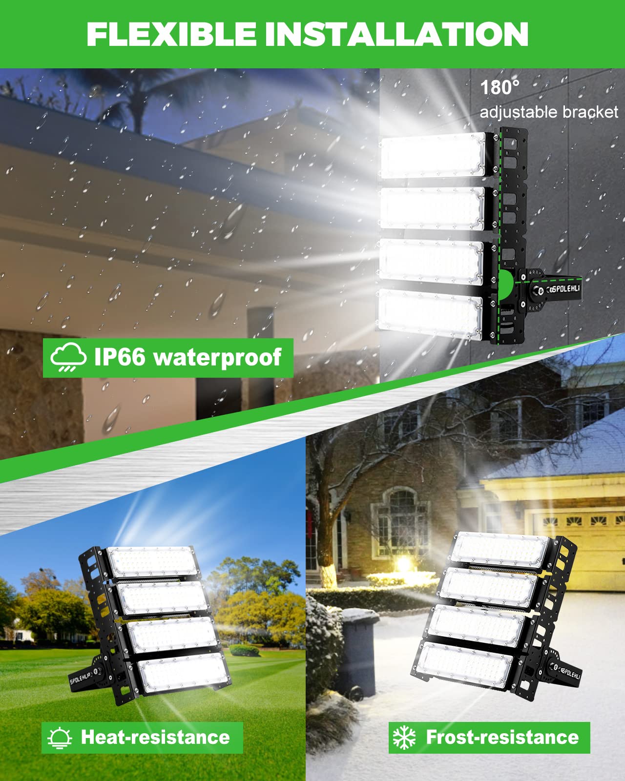 Spolehli LED Stadium Flood Lights 1200W Equivalent 32000LM Super Bright LED Arena Lights 85-305V IP66 Waterproof 6500K Daylight White 200W Outdoor Lighting for Farm Stadium Riding Arena Field Rink