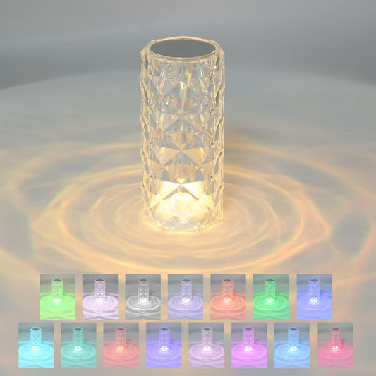 Finktonglan Rechargeable Crystal Table Lamp with Remote & Touch Control, Cordless RGB Color Changing Bedside Lamp, Dimmable LED Diamond Cut Nightstand Mood Light for Bedroom Living Room, 6.3" Tall