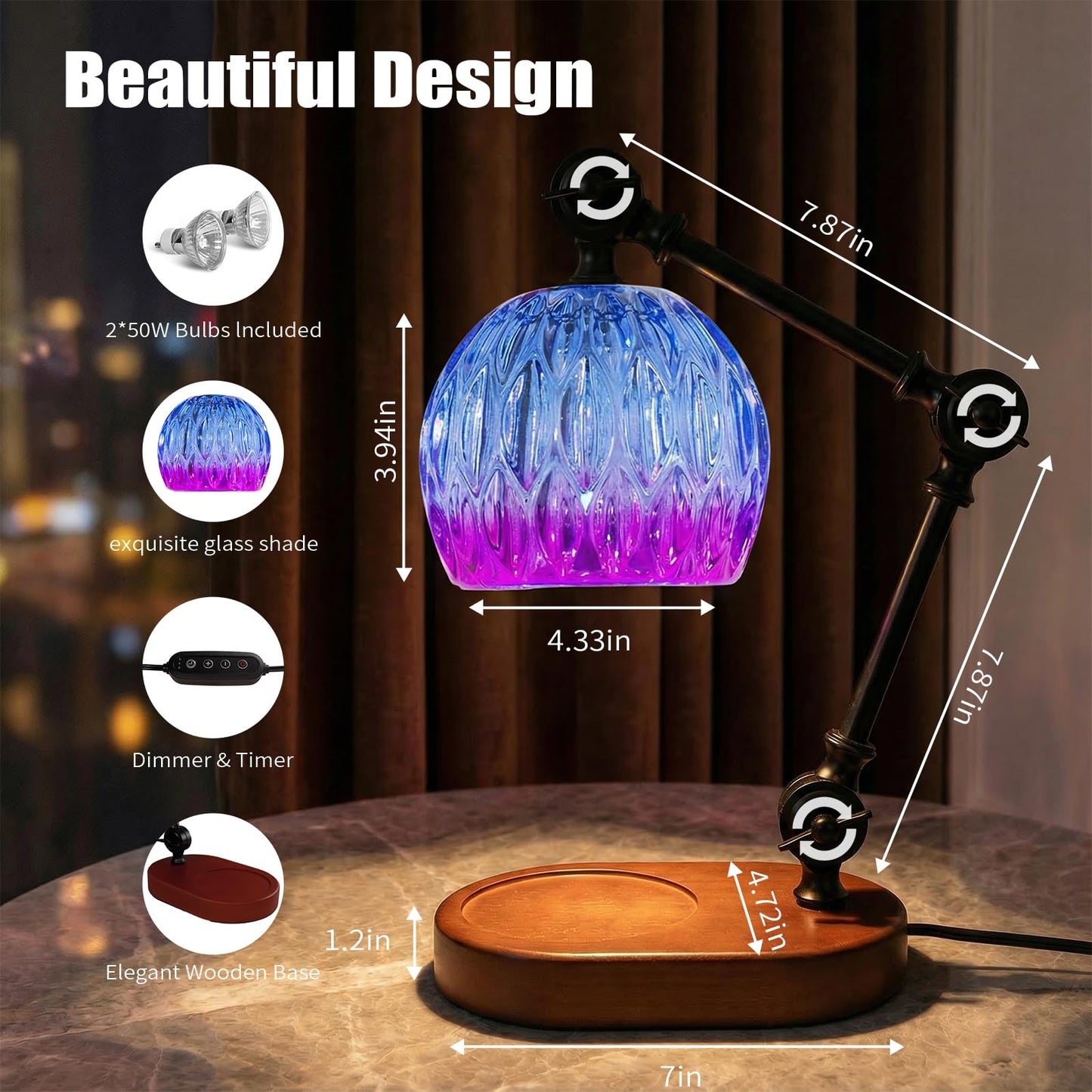 YWYWLED Candle Warmer Lamp, Dimmable Wax Melting Warmer with Adjustable Height, Bedroom Living Room Home Decor, Birthday Relaxation Gifts for Women (Purple, Wave)