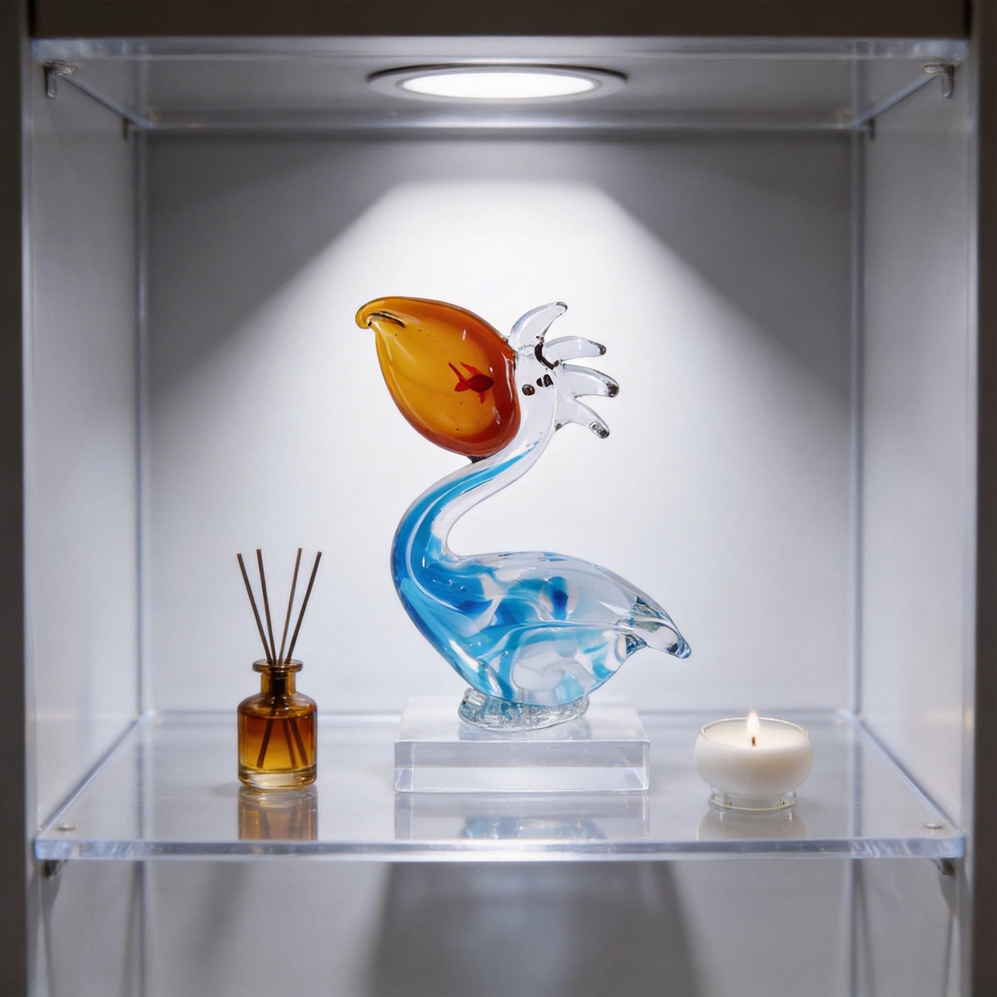 DOVDOV Hand Blown Glass Sculpture, Blue Glass Bird Figurine, Modern Home Decor piece, Perfect for Display on Living Room Bookshelves, mantelpieces, TV Stands, or entryway Tables.