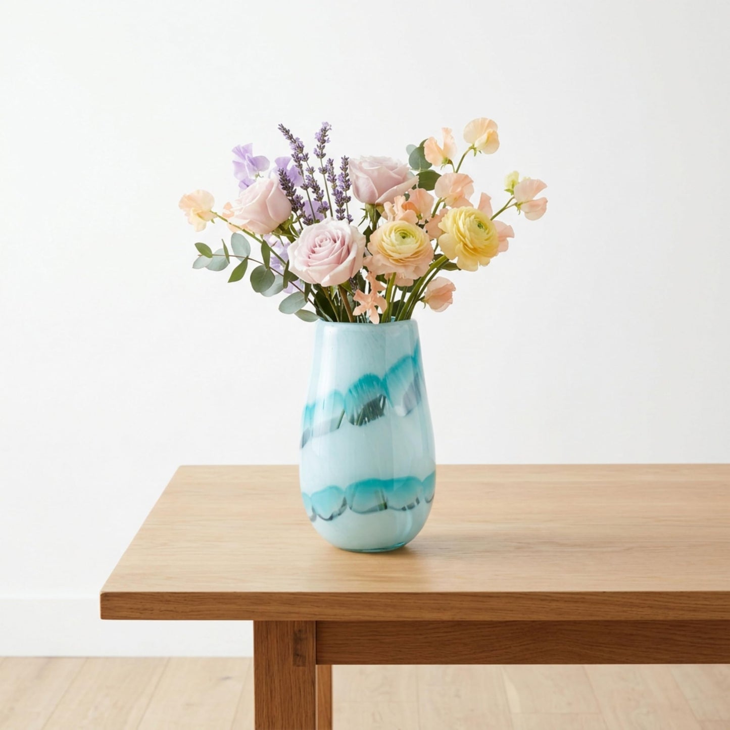 Glass Vase – Vase for Fresh or Dried Flowers, Living Room, Bedroom, or Entryway Tabletop Decor, Coastal Wave Design Home Decor Accent that Adds Calm, Collected Style – 12", Blue