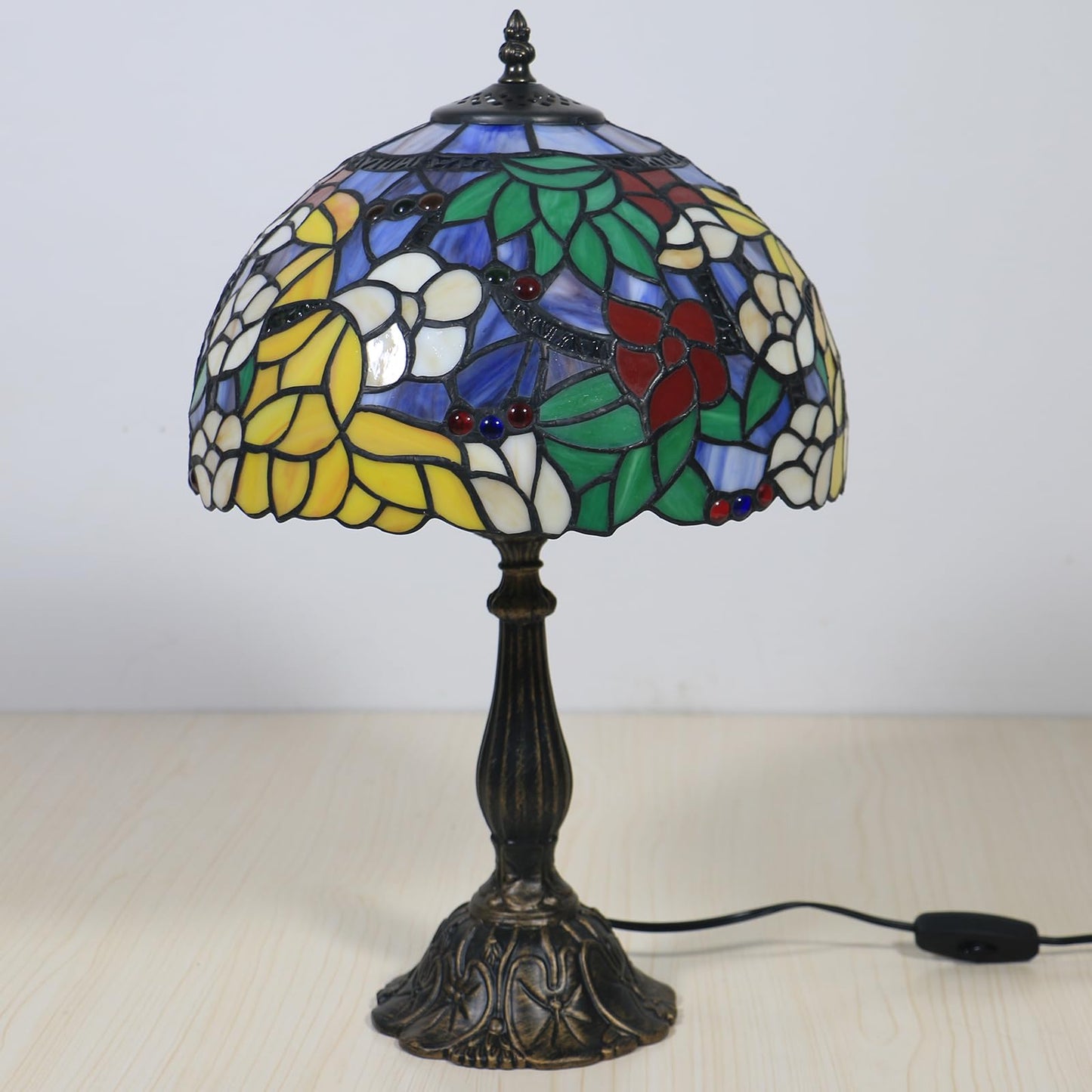 tuomoxte Tiffany Table Lamp for Living Room,Camellia Flower Stained Glass Lamp Shades for Bedside Nightstand Table LampsW/LED Bulb,12X12X19 Inch Tall Home Office Reading Dining Room Desk Lamps