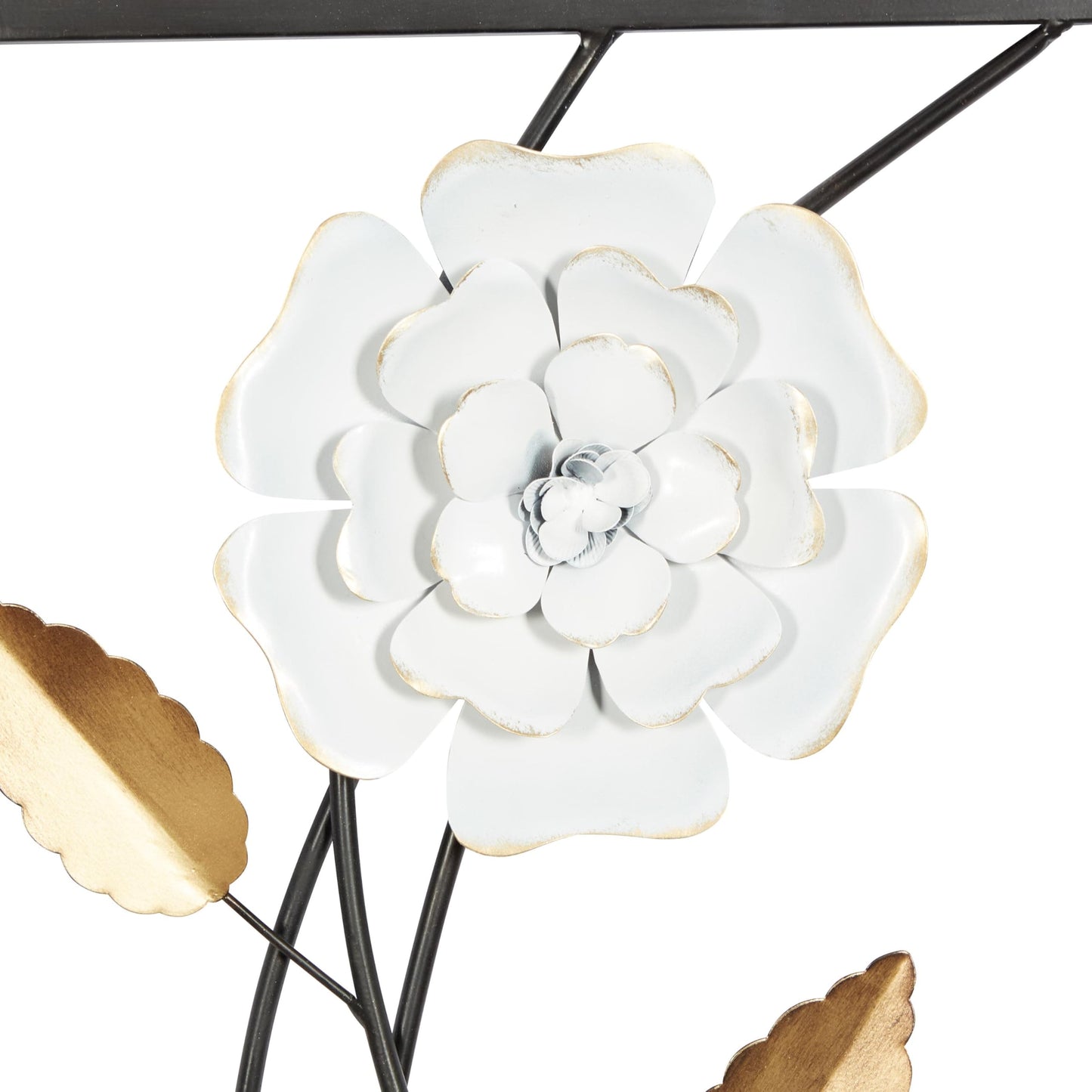 Deco 79 Metal Floral Home Wall Decor Dimensional Floating Wall Sculpture with Black and Gold Accents, Set of 2 Wall Art 12"W, 36"H, White & Gray