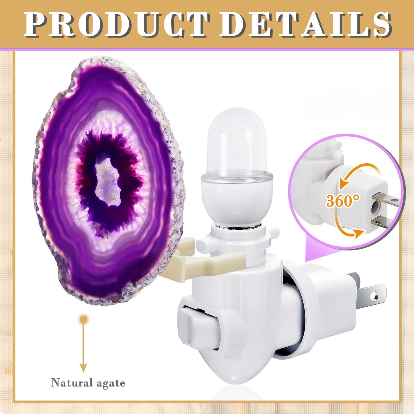 Hortsun Stone Nightlight Plug into Wall Christmas Agate Night Light Agate Slice Light Crystal with Switch Home Decor Hallway Lights, Nightlight for Toilet Kitchen Bedroom(Purple)