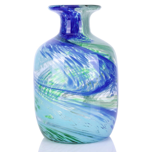Hand-Blown Glass vase, Bluegreen Decorative vase, Modern Glass Art Piece, Ideal for Centerpiece Display in Living Rooms, Dining Tables, Offices, bathrooms, Coffee Tables, or entryway Decor.