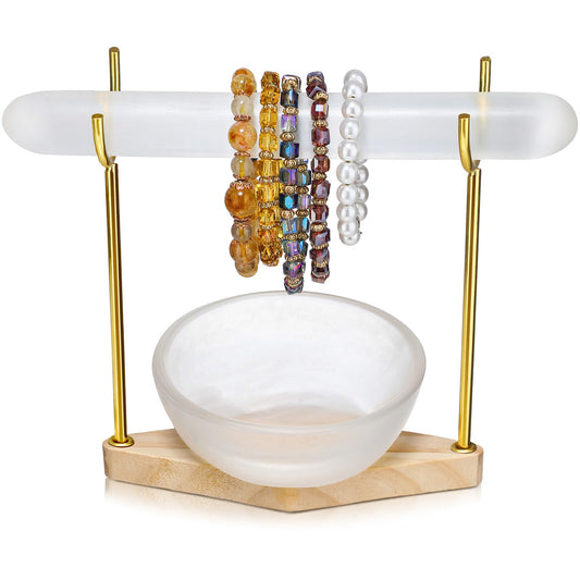 RattanView Selenite Bracelet Holder Display Stand Selenite Crystal Bowl Detachable Crystal Healing Goth Bracelet Display Stand 4" Selenites Bowls for Crystals Charging Cleansing Smudging Healing