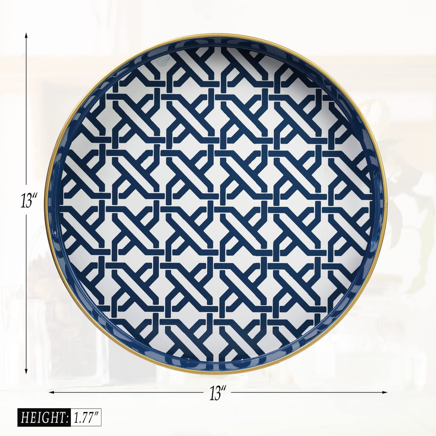 Spsyrine Round Decorative Tray, Plastic Serving Table Tray with Handles for Ottoman, Coffee Table, Bathroom, Kitchen, Living Room, White